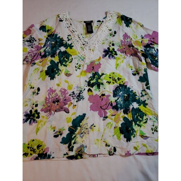 Premise Womens Belize City Floral Lace-Trim Tunic Top Linen/Rayon Blend Size XXL - Picture 7 of 16